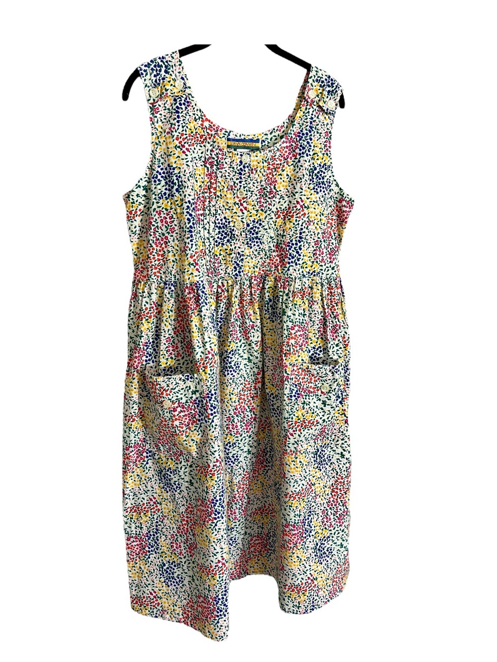 Vintage Bryn Connelly ditsy floral pinafore dress cotton pockets cottagecore L